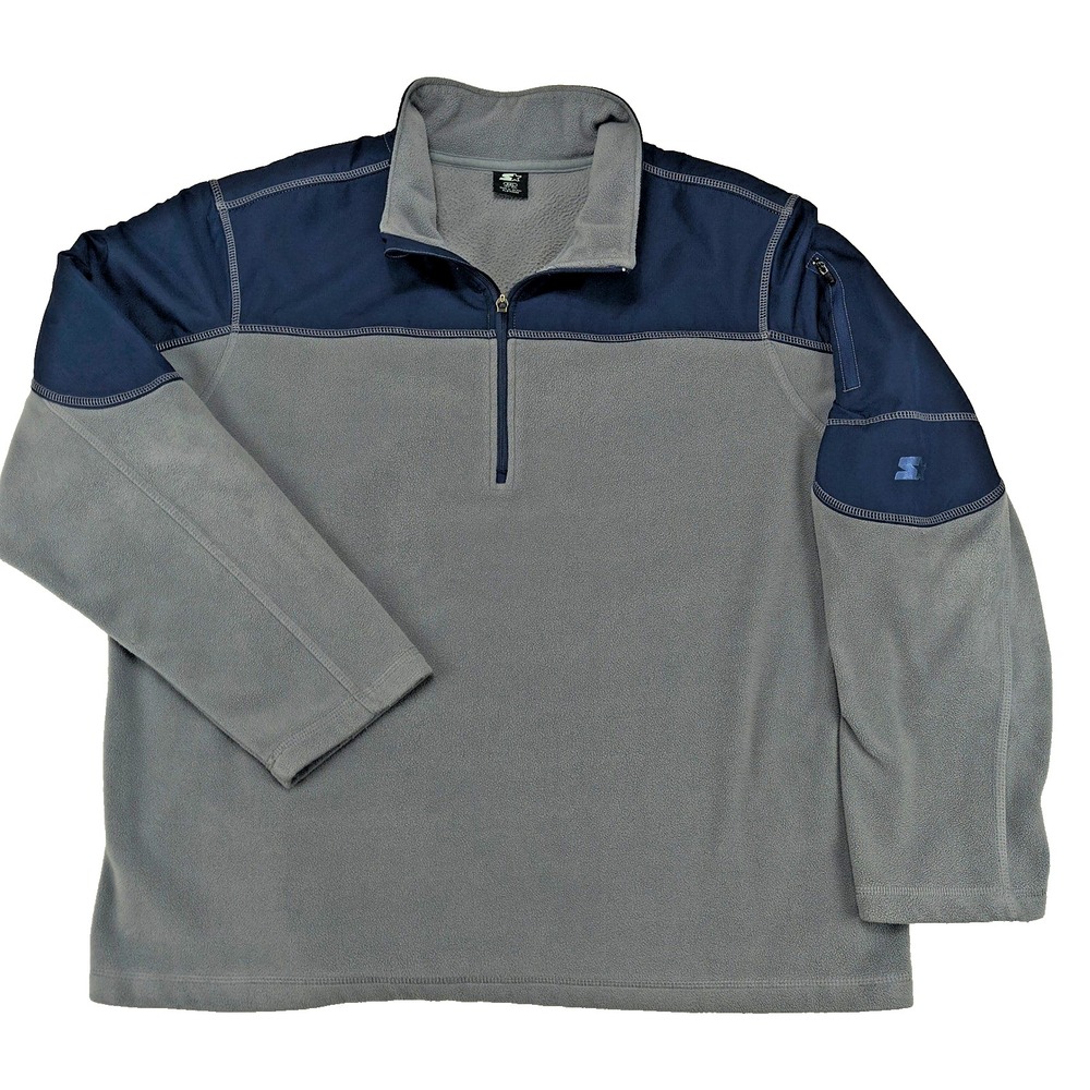 Starter Men 2XL Gray Navy Blue Colorblock 1/4 Zip Fleece Pullover Jacket RN52469